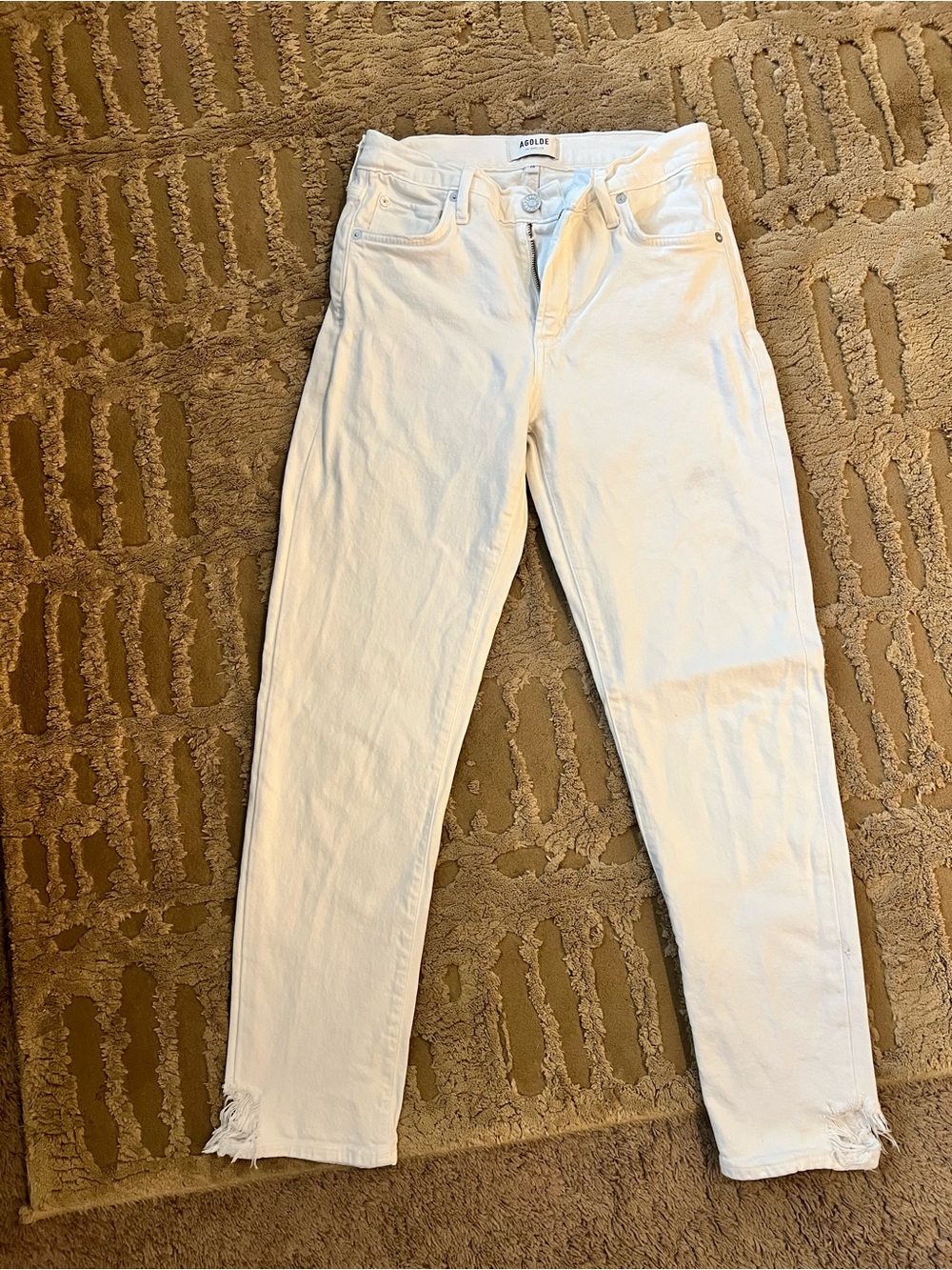Agolde White Skinny Jeans with Frayed Hem